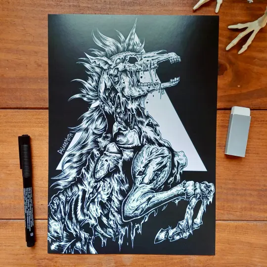 Zombie Unicorn Monochrome Art print