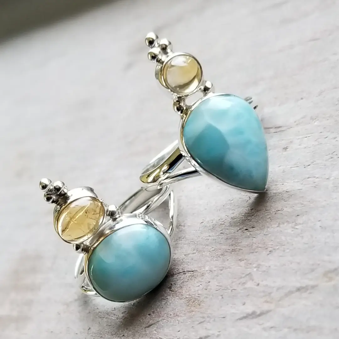 Lady Jane - Larimar & Citrine Two Stone Rings in Sterling Silver Silver