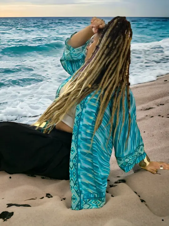 Turquoise Kimono Recycled/cruelty-free material