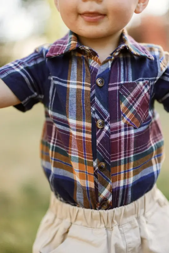 Baby Boy James Romper in Midnight Plaid
