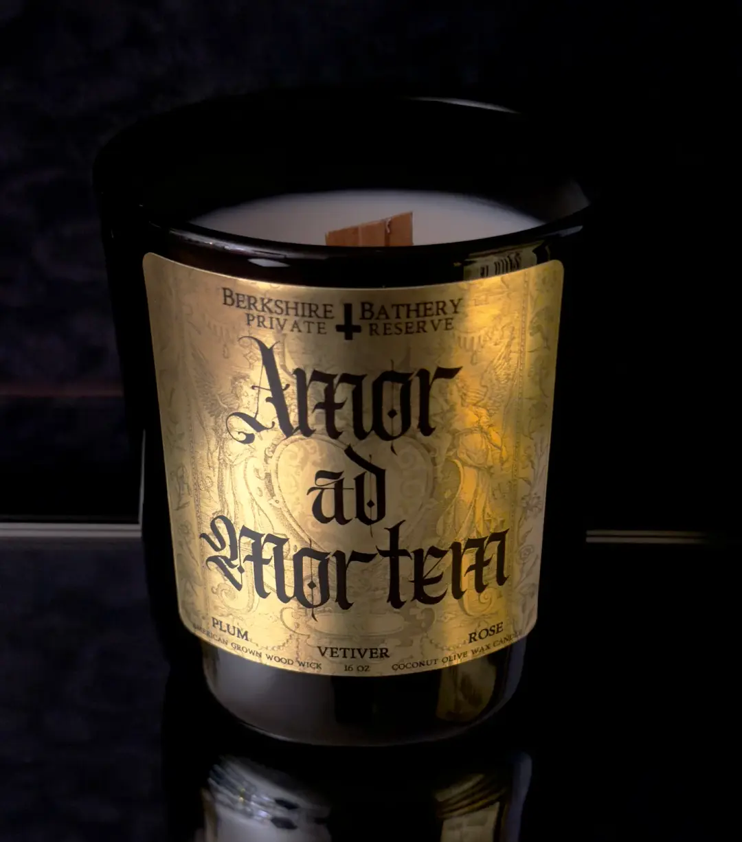 AMOR AD MORTEM | Black Plum + Dark Rose - 16oz Wood Wick Candle