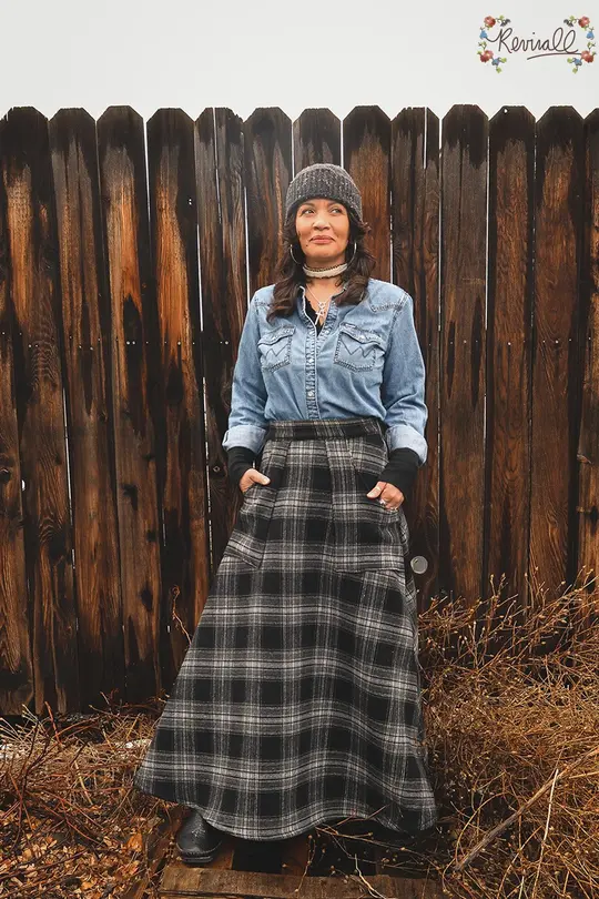 Long Wool Skirt in Checkmate-Small