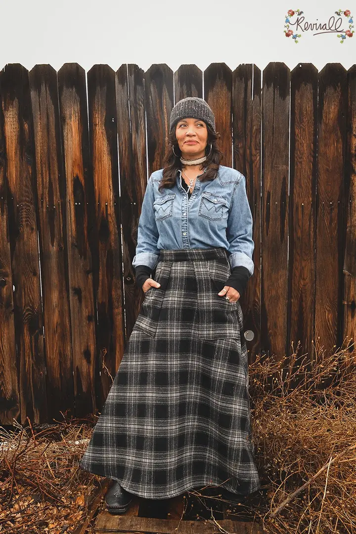 Long Wool Skirt in Checkmate-Small