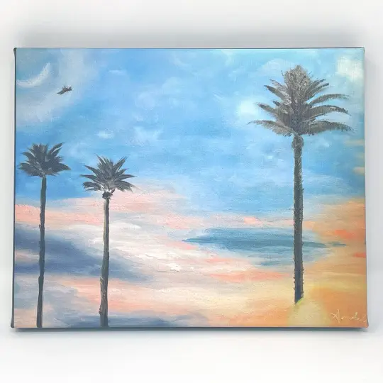 "Palms with Crescent Moon" Canvas Print
