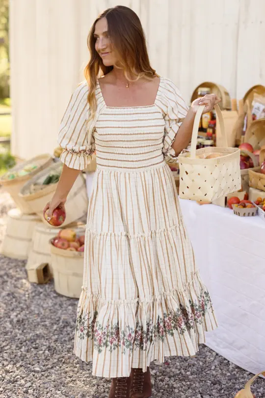 Madeline Dress in Embroidered Cider Grid