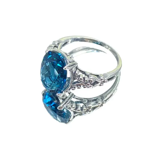 London Blue Topaz Ring, Size 8, Sterling Silver Gothic Jewelry, #D113 - Ready to Ship