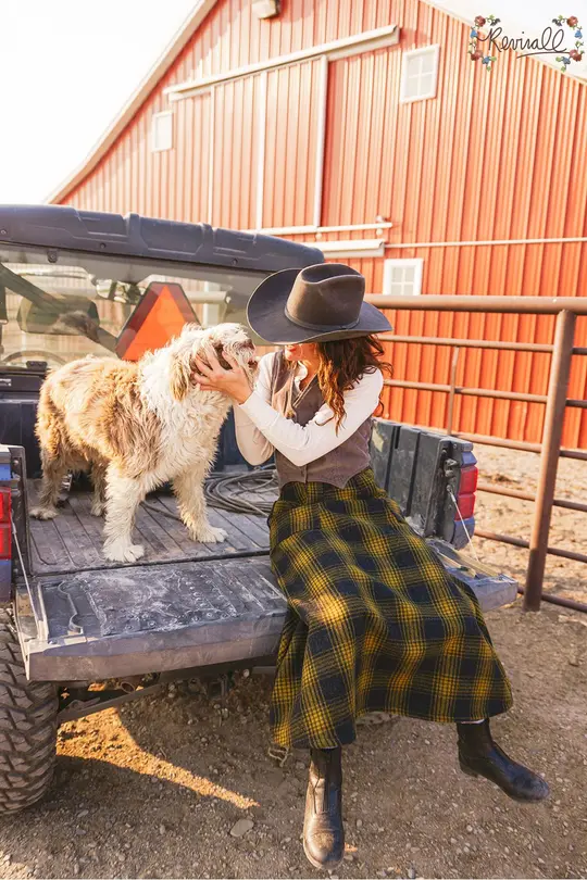 Long Wool Skirt in Mountain Plaid