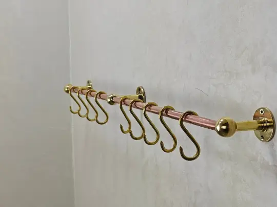 Unlacquered Brass Copper Pot Rail With S Hooks