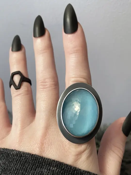 Rose Quartz Blue Glow Ring - Size 8