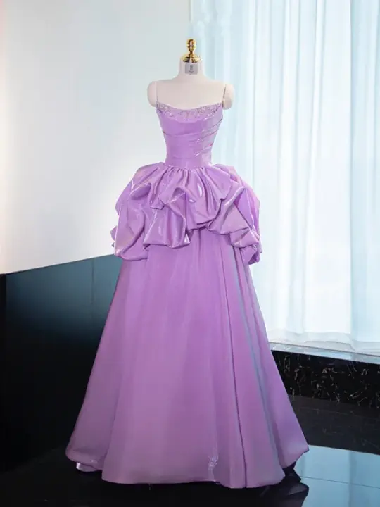 Light purple strapless, fitted waist, full skirt, long ball gown, bridal dress R8979