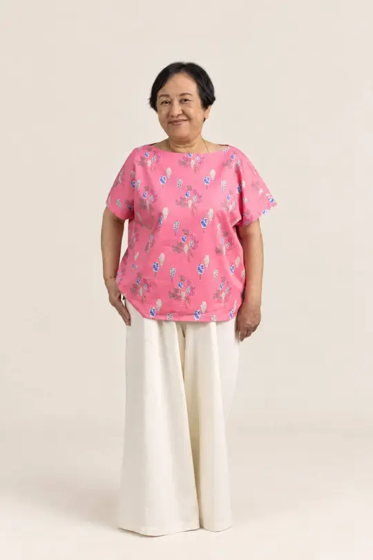 Ladies Becca Top - Pink Floral Lanterns