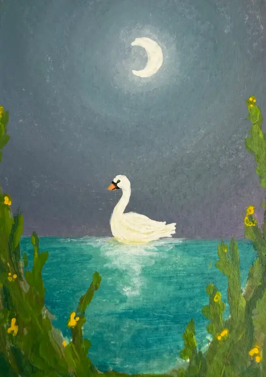Quietly, Swan Moonlight Wall Art Print