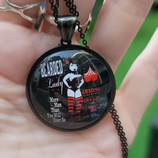 The Bearded Lady Circus Freak Necklace in Black Stainless Steel