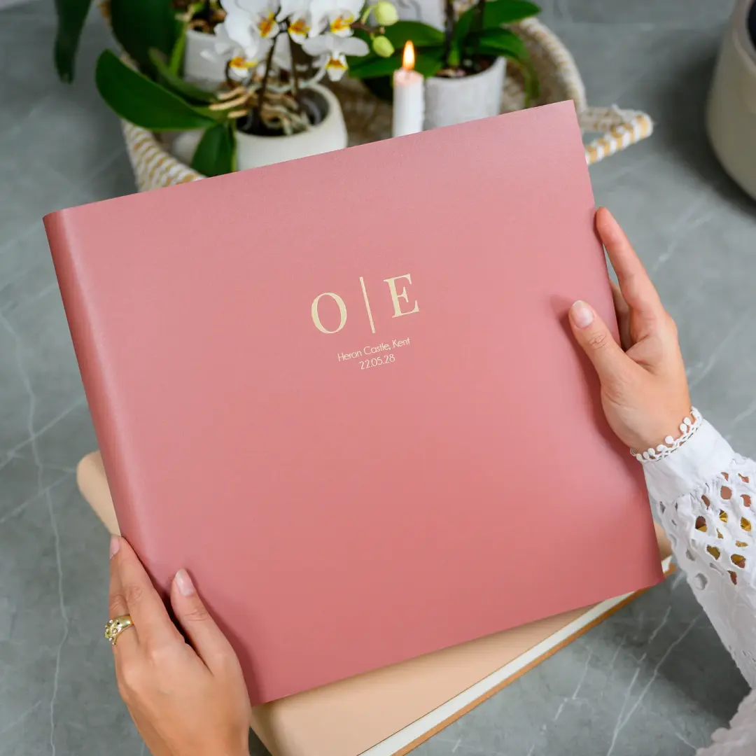 Large Leather Photo Album Printed with Two Initials - Wedding, Anniversary or Engagement Gift
