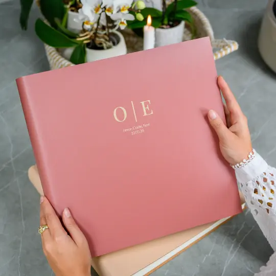Large Leather Photo Album Printed with Two Initials - Wedding, Anniversary or Engagement Gift