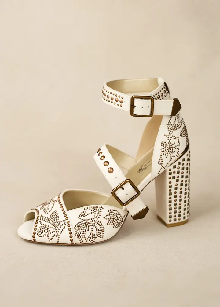 Aquaria Leather Studded Heel in Lily