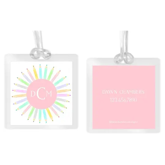 Girl's Pastel Colored Pencil Square Laminated Bag Tag