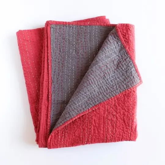 Barmer Kantha Throw - Red/Gray