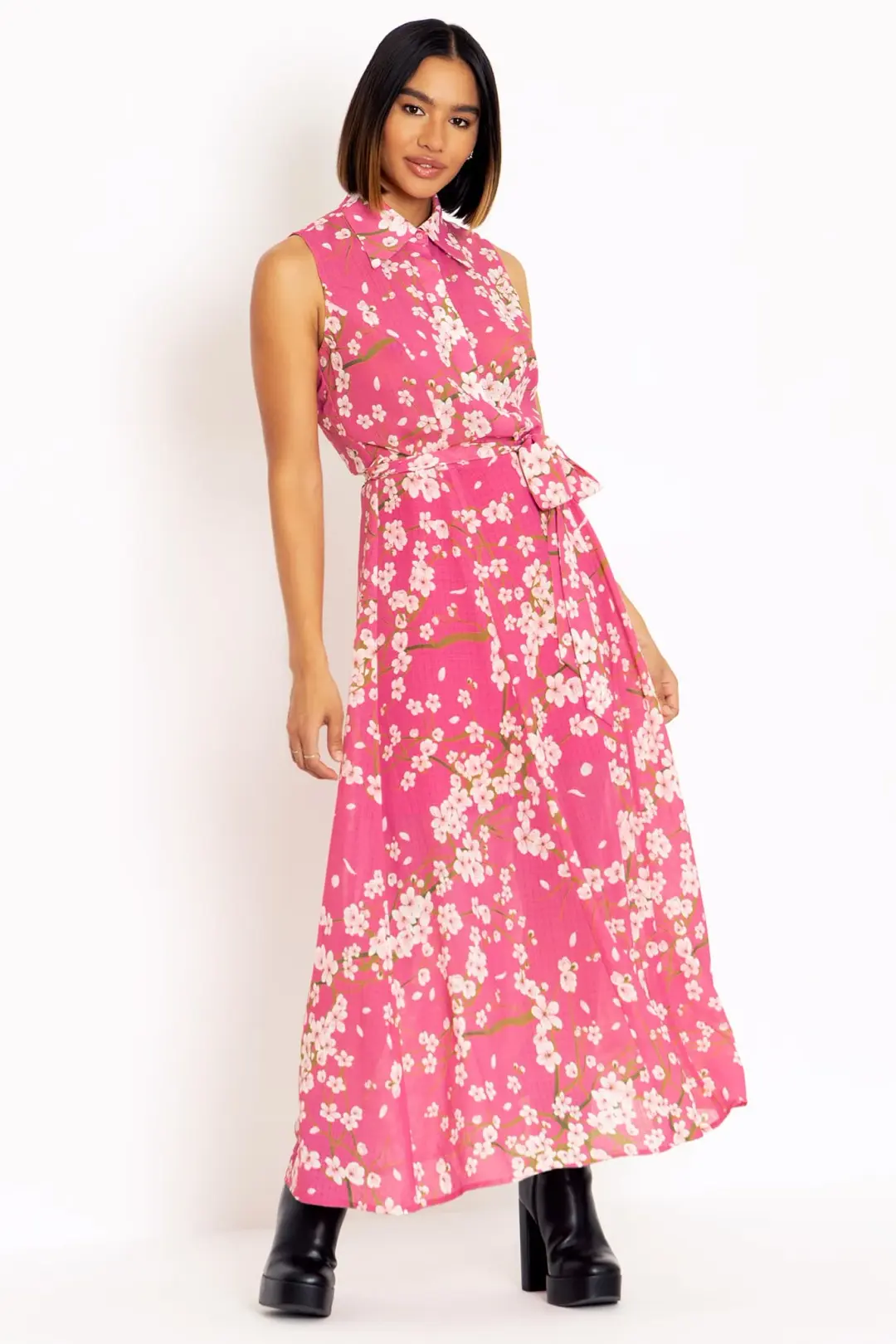 Cherry Blossom Pink Maxi Shirt Dress
