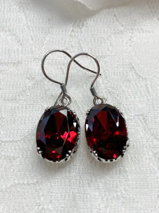 Garnet CZ Earrings, Edwardian Jewelry #E70