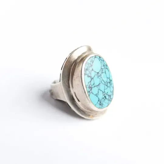 Large Flat Turquoise Oval Ring Size 9