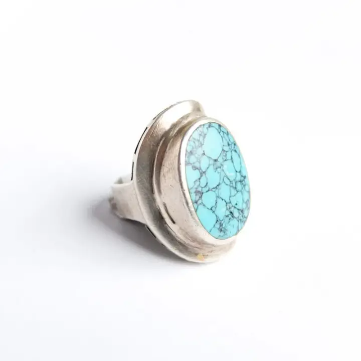 Large Flat Turquoise Oval Ring Size 9
