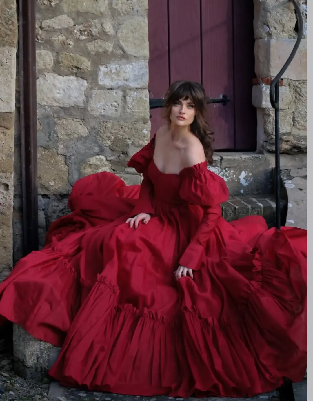 Puffy Pleated Bateau Women's Prom Gown Burgundy Corset Maxi Evening Dress Birthday Dress — Fall Outfit 2026 New RS3144