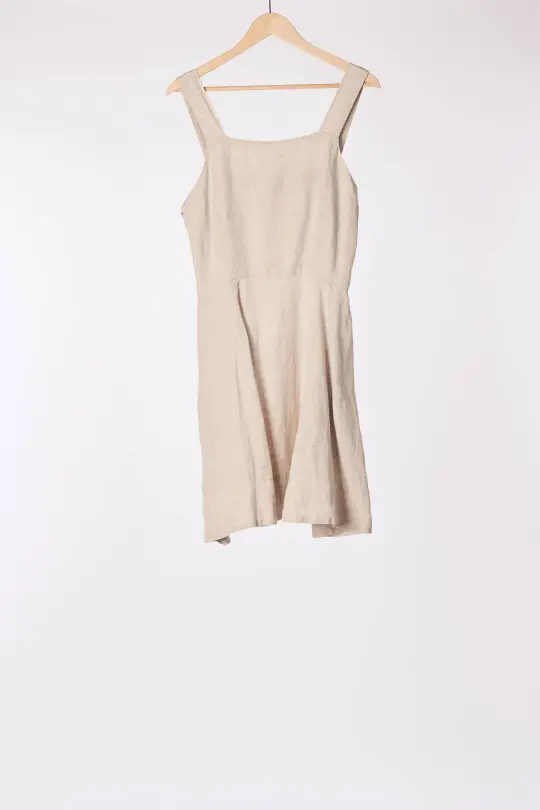 Mini Pinafore Dress, Sleeveless, Natural Dot