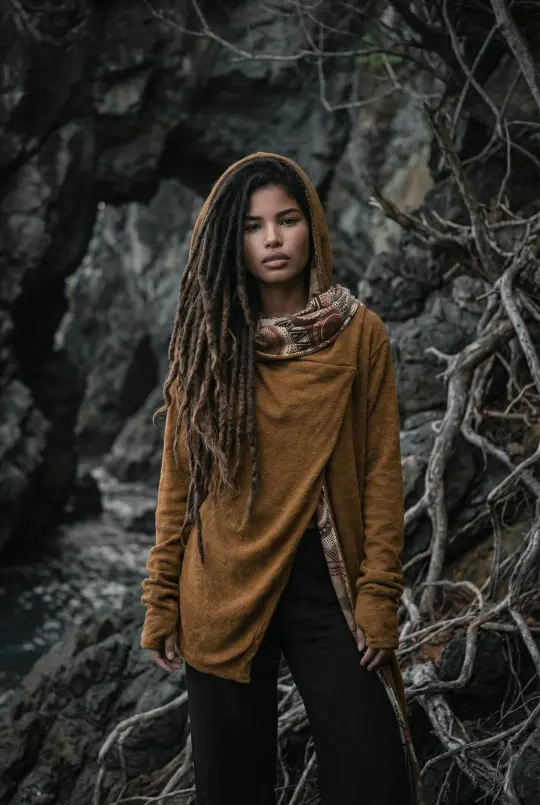 Nyx Hooded Sweater Cardigan Caramel Mandala