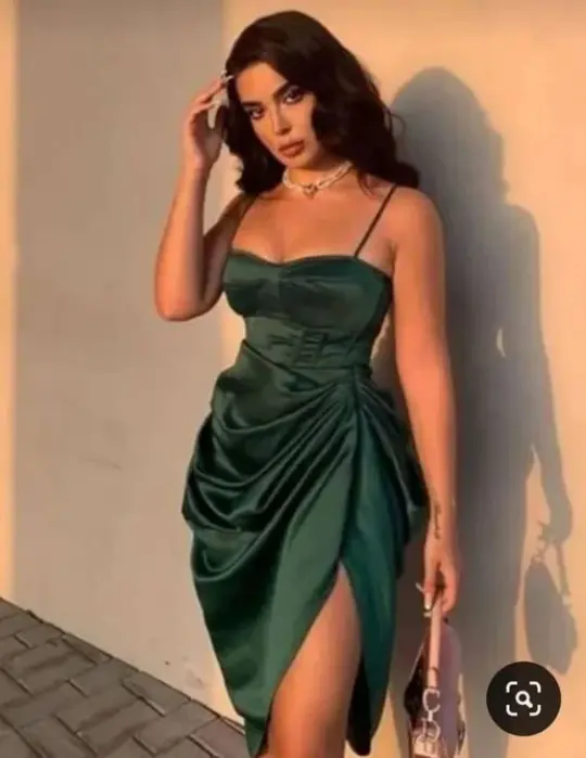 Sexy Turquoise Sheath Spaghetti Straps Mini Women Dress with High-slit and Draped Party Dress RS057