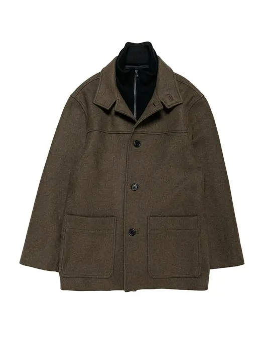 Margaret Howell Double Collar Coat Firm Wool Melton Khaki