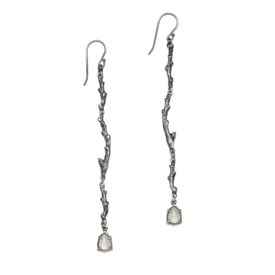 The Gray Lady Earrings. Sterling Silver and Gray Moonstone.