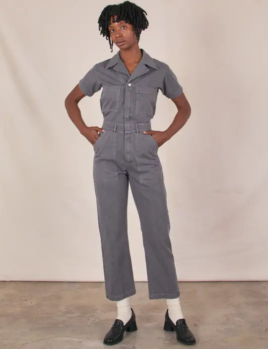 Petite Short Sleeve Jumpsuit - Washed Grey