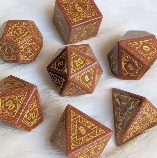Geometric Goldstone Dice Set – Carved Gemstone DnD Dice | Fennek & Finch