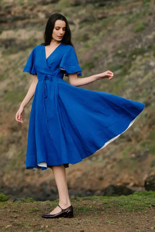 Wrap – Linen Dress with Butterfly Sleeves
