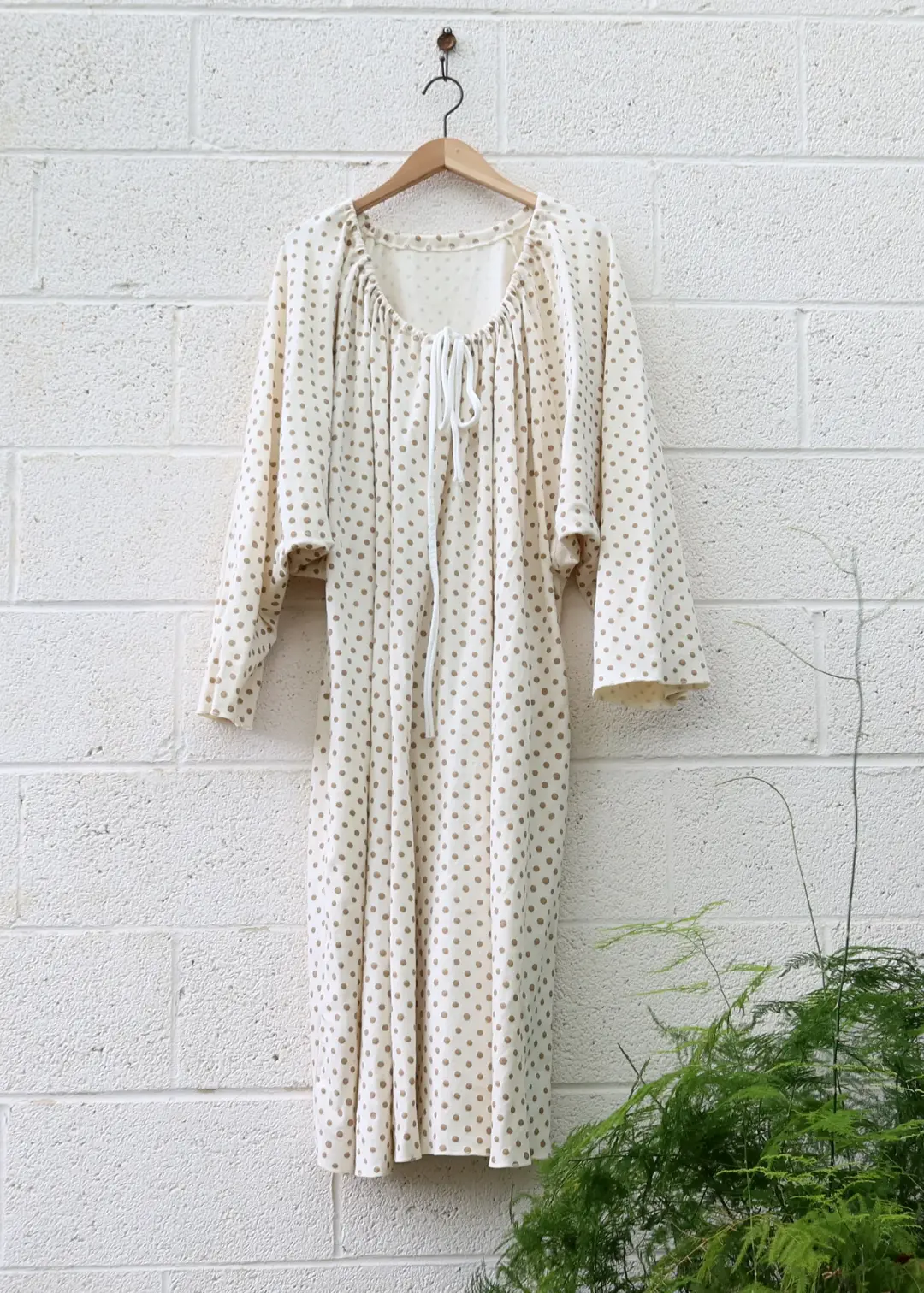 SAMPLE SALE - Drawstring Collar Bumble Bee Below Knee Dress / Med - XL / Organic Cotton / Gold-Dot / (97)