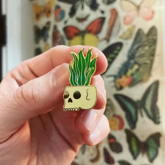 Snake Plant Skull Pin