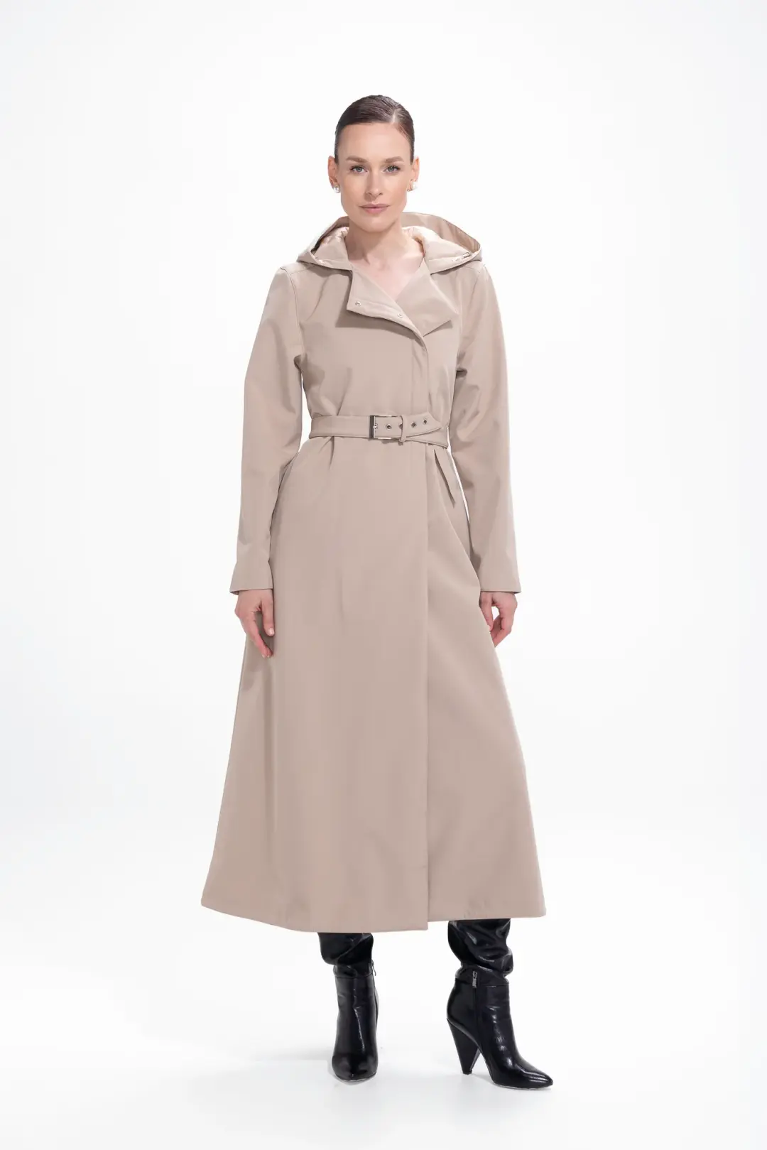 Double Breasted Coat with Trapeze Cut in Beige | Classic Trench