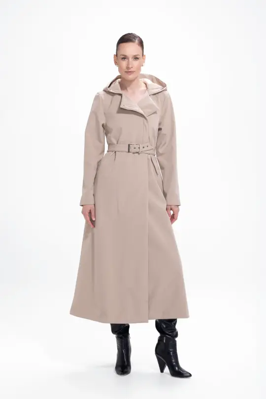 Double Breasted Coat with Trapeze Cut in Beige | Classic Trench