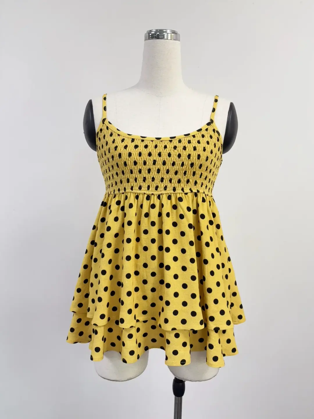 SAMPLE #394 - S Polka Dot Smock Top Empire Waist - Yellow/Black