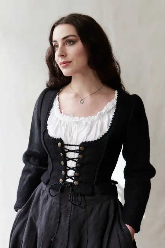 Veste corsetée 'Aneta' en laine noire