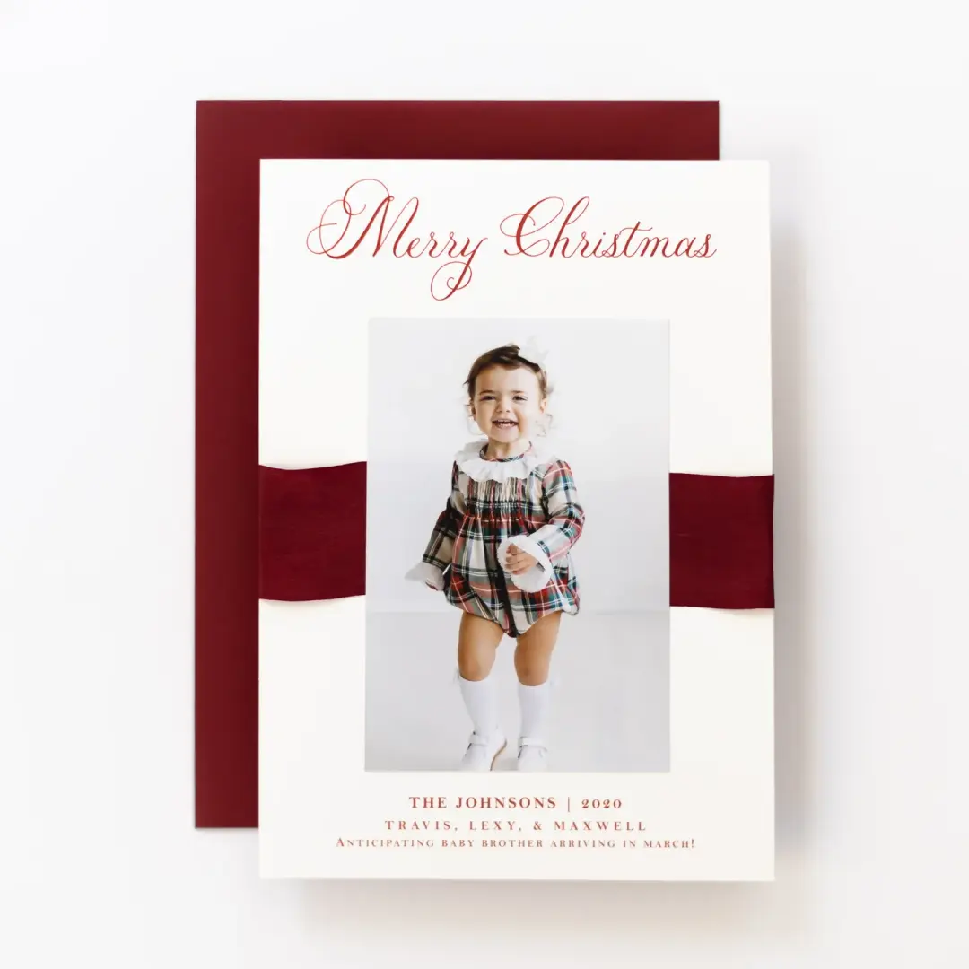 Deep Red Ribbon Wrap Holiday Card