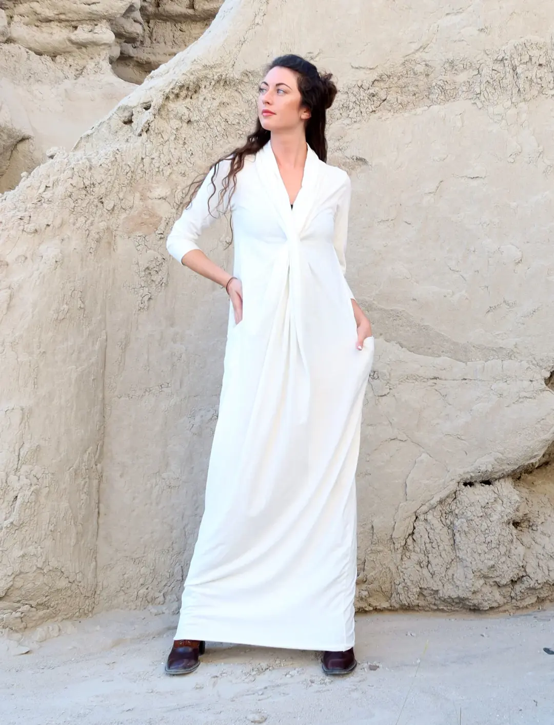 Shawl Collar Origami Long Dress