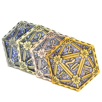 D20 Glittering Metal Coin – 2-Sided Sparkle Die Flip Coin for DnD