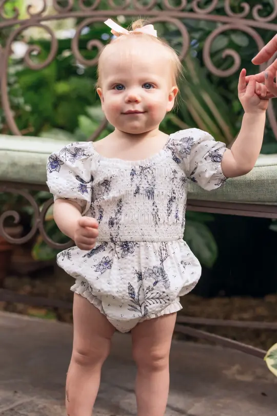 Baby Roselyn Romper in Blue Enchanted Floral