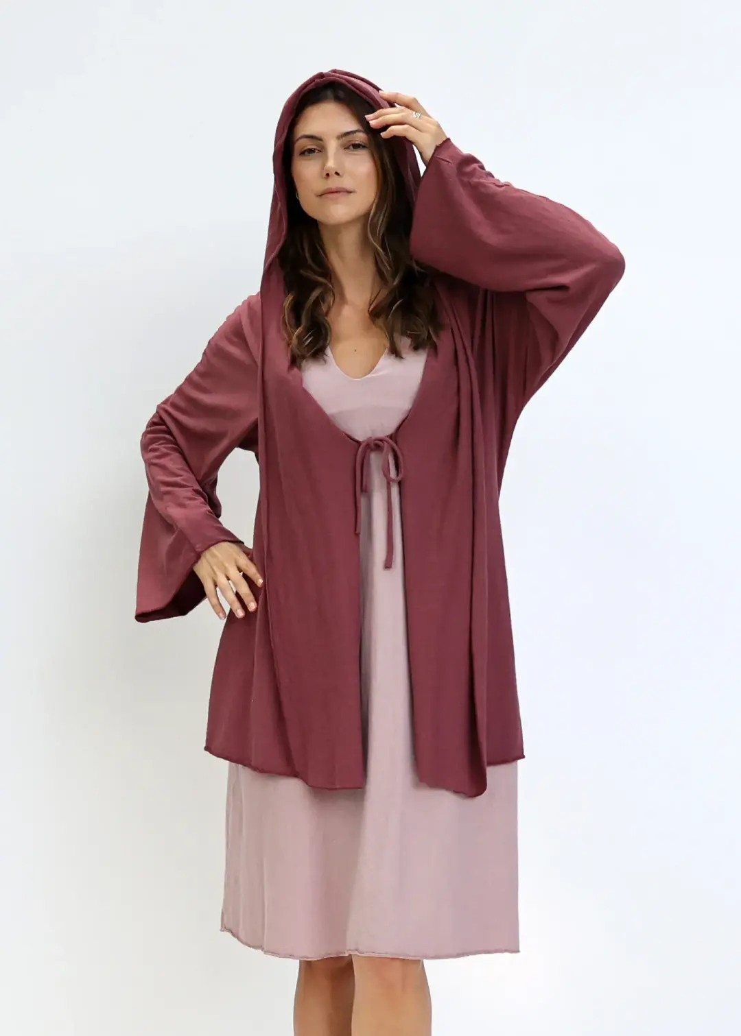 Hooded Kimono Tie Front Tunic Jacket