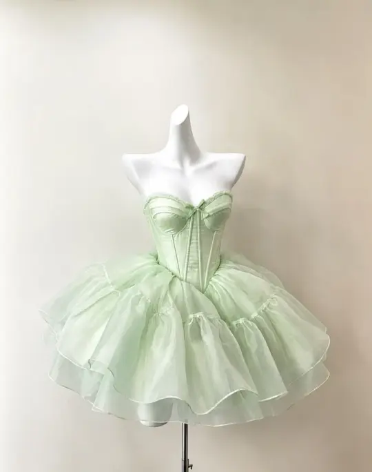 Tulle Puffy Corset Homecoming Dress , Fresh Green Short Prom Dress Party Dress RS1963