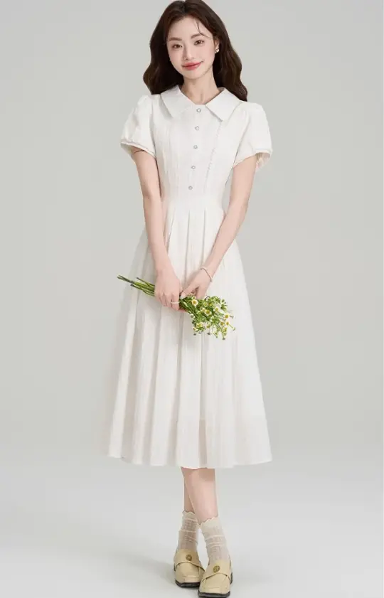 Summer gentle style little white dress new French college style temperament dress R2360