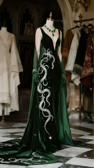 Dark green suspender V-neck slim waist sexy long skirt ball gown R6074