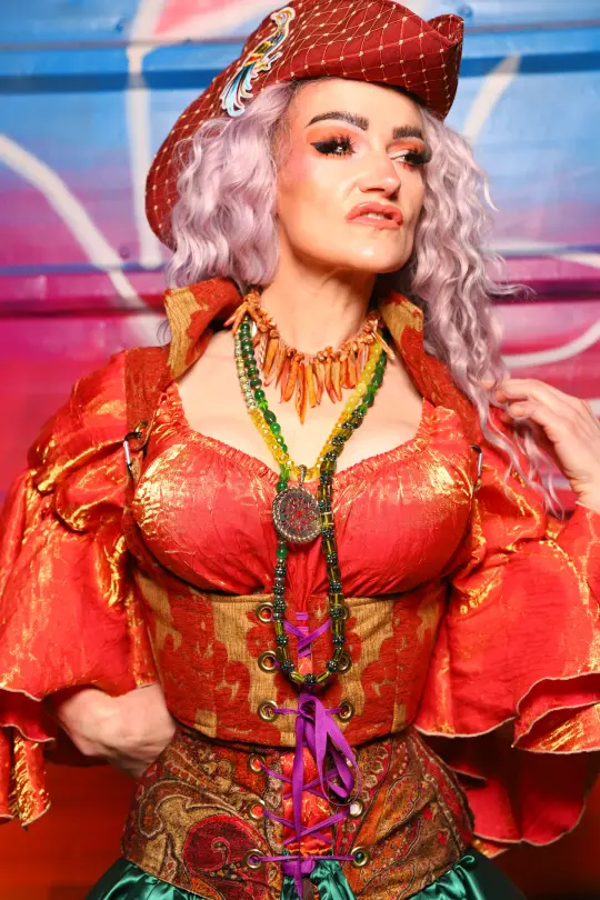 Cropped Vixen Underbust Corset in Redwood Damask Chenille - A Chest Full of Jewels Collection